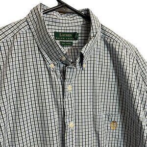 Lauren‎ Ralph Lauren Mens XL Button Down Plaid Short Sleeve Gold Crown Blue